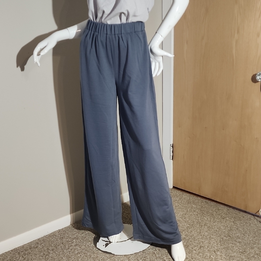 Elegant Slate Blue Wide-Leg Trousers